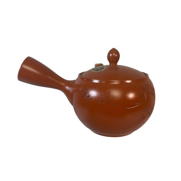 Japanese Tokoname Teapot Mountain Scene Orange Red Mesh Strainer 1370541 - Picture 3 of 8